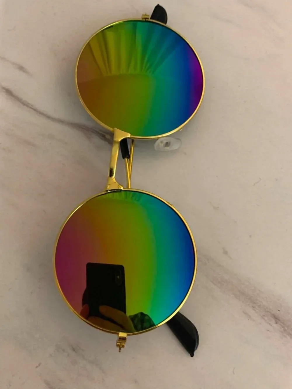 Retro Round Sunglasses With Gold Metal Frame Multicolored Metallic Lenses